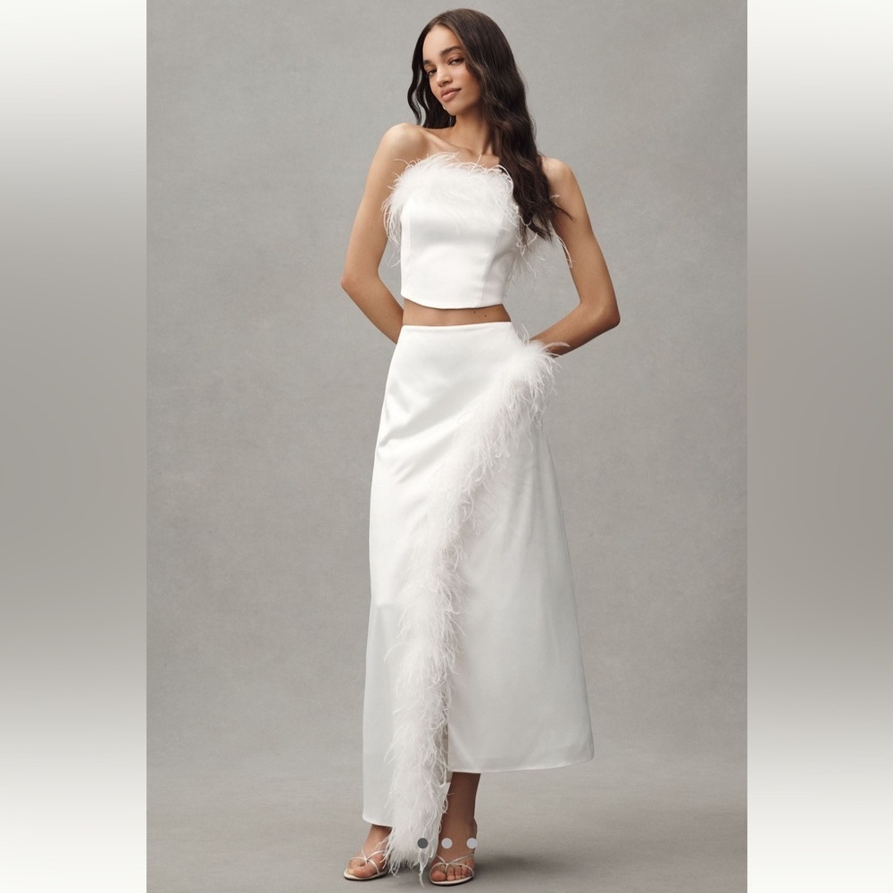 Hutch Faux Feather Strapless Crop Top And Column Maxi Skirt Set